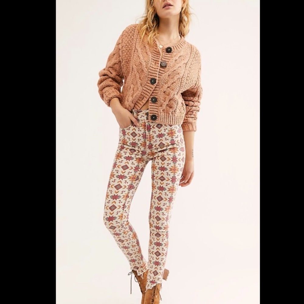 Free People Wild Child Skinny Jeans Ivory Combo 24